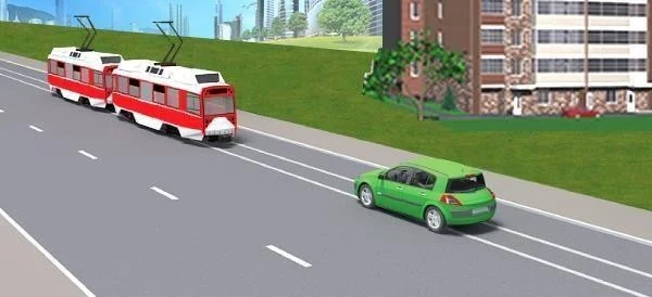 Ілюстрація до питання: Чи дозволяється водієві зеленого автомобіля зупинитися в цьому місці без необхідності посадки (висадки) пасажирів…