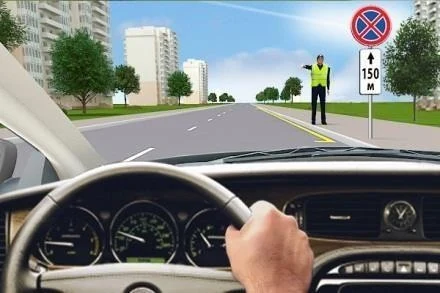 Ілюстрація до питання: Як Ви повинні вчинити в цій ситуації, якщо поліцейський подає Вам сигнал про зупинку?